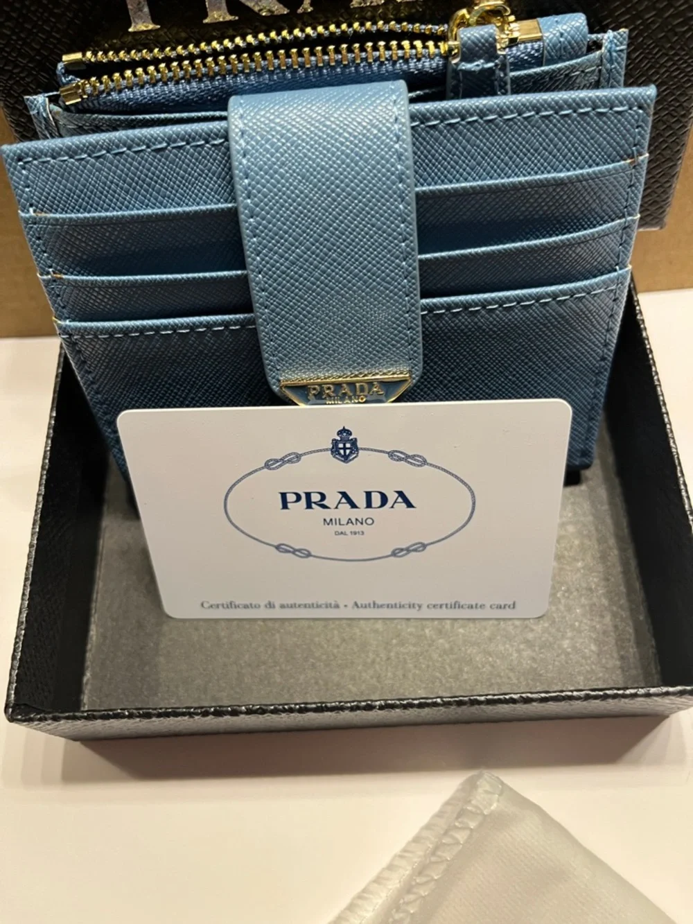 NWOT Authentic Prada Light Blue Saffiano Leather Card Case with Zip Pocket. OBO - Picture 8 of 10